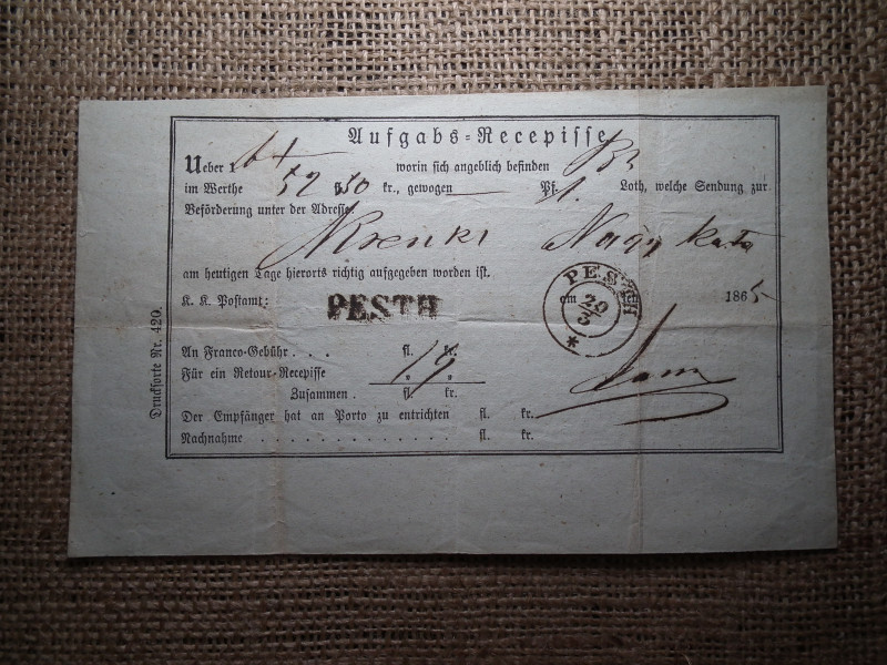 Elismervény 1865 , Pesth ! Osztrák Magyar Monarchia