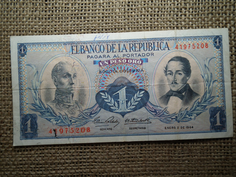 Kolumbia 1 peso oro 1964 