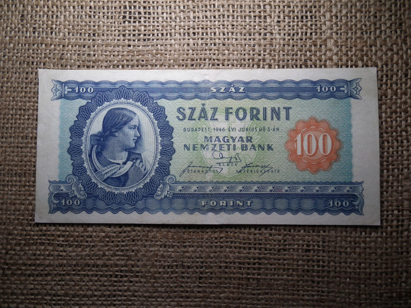 100 forint 1946 , ritka , restaurált , eredeti darab