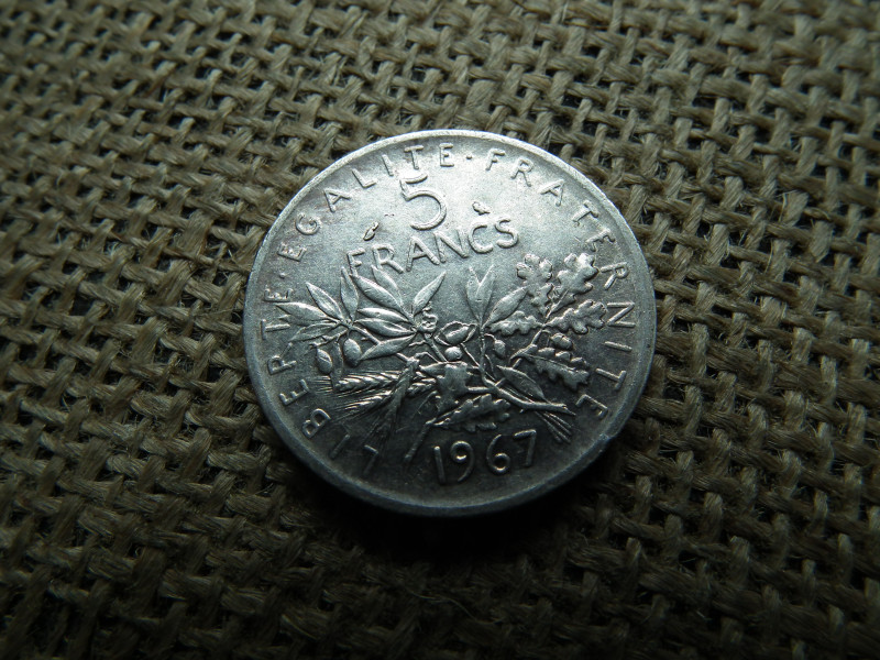 Franciaország , ezüst 5 frank 1967 , francs