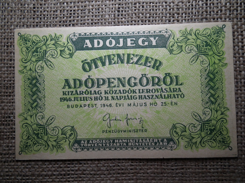 Ötvenezer adópengő 1946 , vízjeles ! 