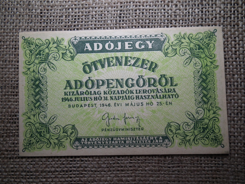Ötvenezer adópengő 1946 , vízjeles ! 