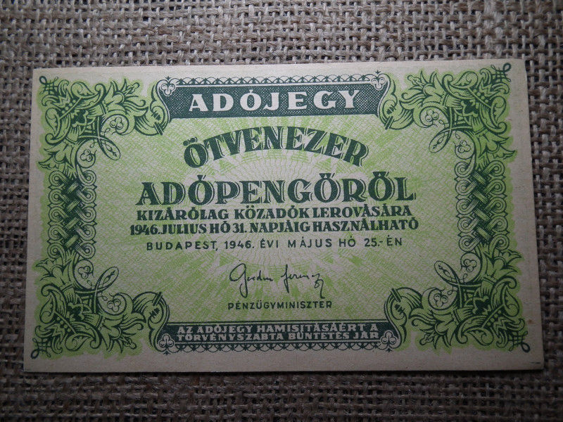 Ötvenezer adópengő 1946 , vízjeles ! 