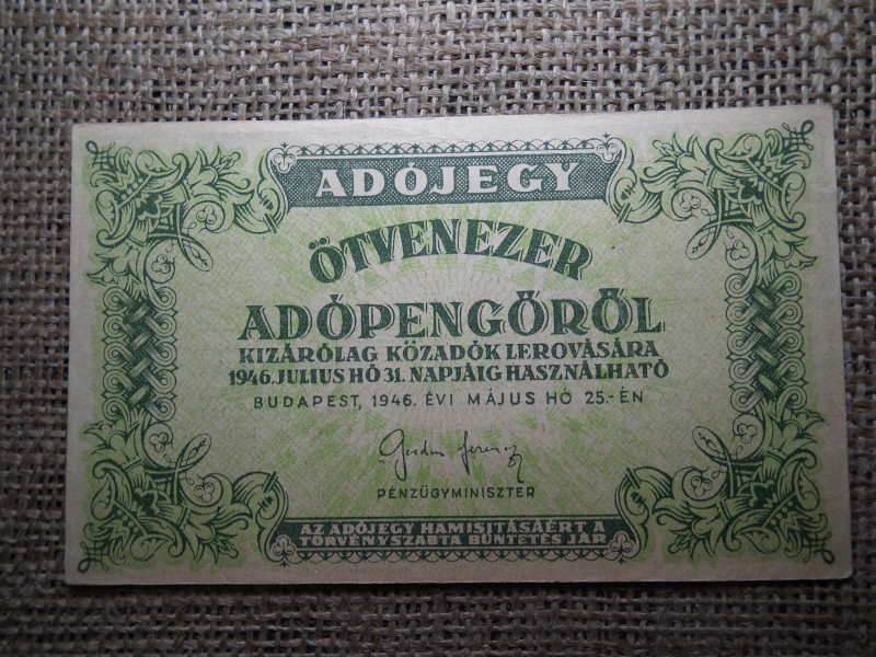 Ötvenezer adópengő 1946 , vízjeles ! 