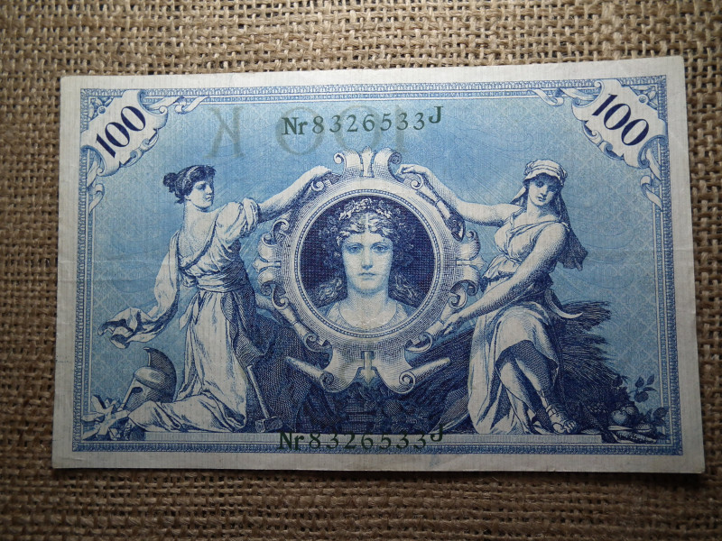 100 márka 1908 , Mark Reichsbanknote; green seal