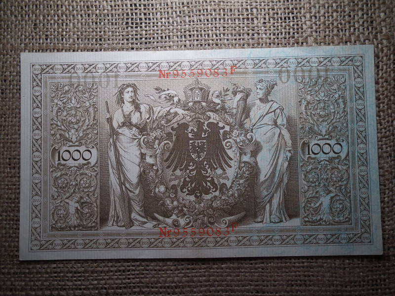 1000 márka 1910 , Mark Reichsbanknote; red seals