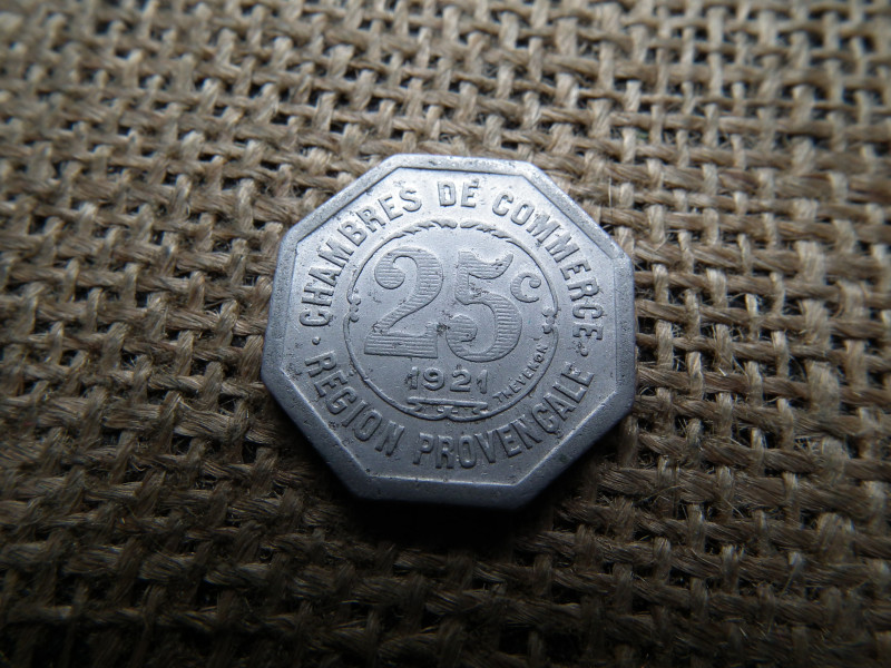 Franciaország , 	Provence-Alpes-Côte d'Azur régió , 25 centimes 1921 , cent 