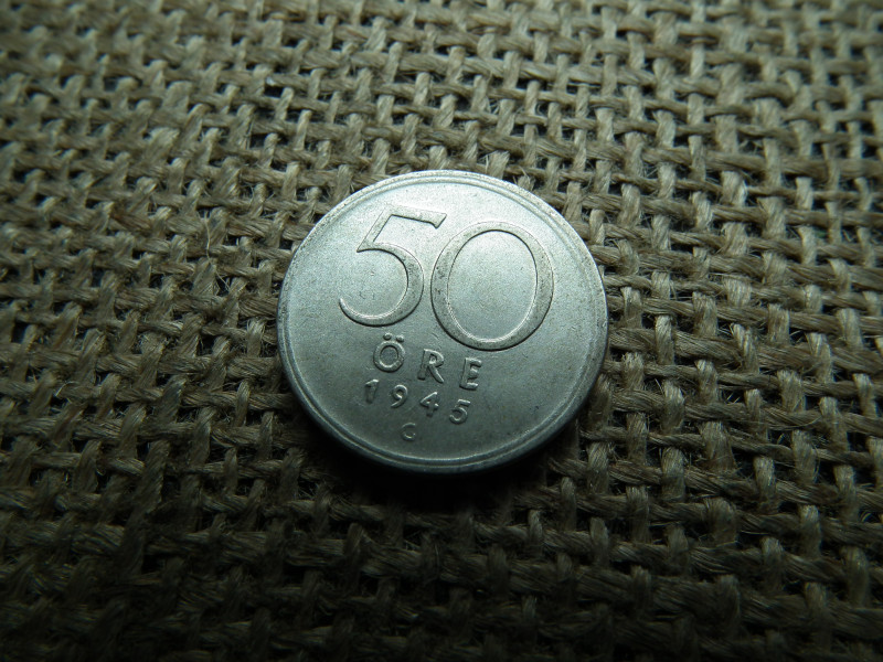 Svédország , ezüst 50 öre 1945