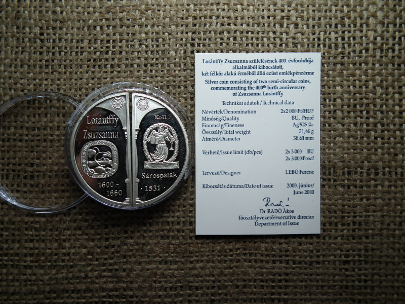 LORÁNTFFY ZSUZSANNA 2 x 2000 FORINT 2000 EZÜST PP 