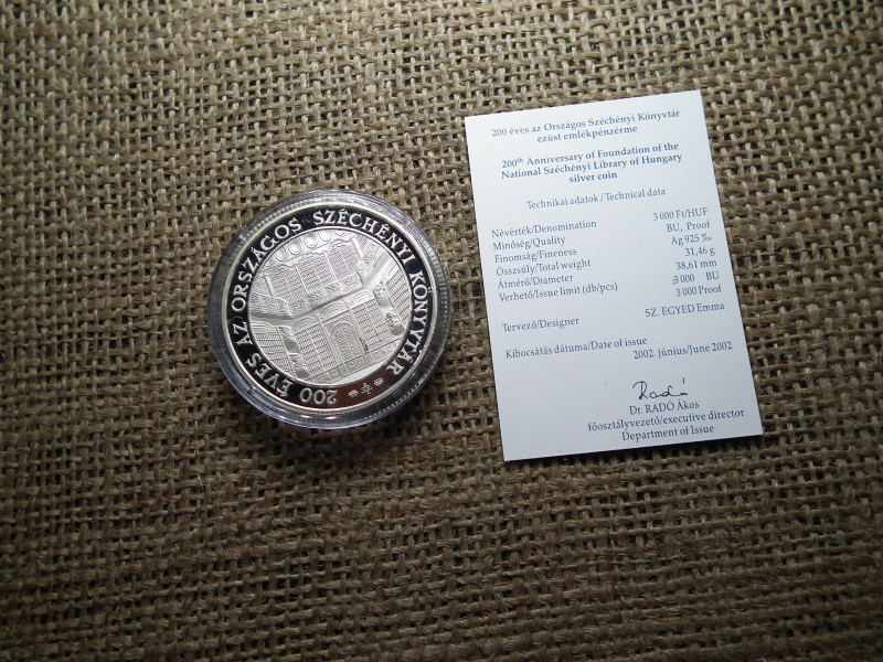 ORSZÁGOS SZÉCHENYI KÖNYVTÁR 3000 FORINT 2002 EZÜST PP