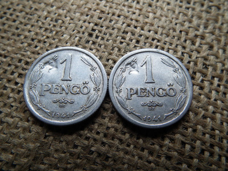 1 pengő 1941 , sarló kalapács beütéssel , ellen-jeggyel , ár/db