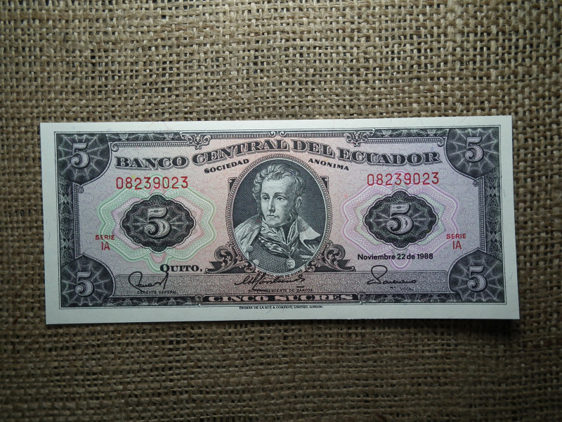 Ecuador 5 sucres 1988 UNC , A1