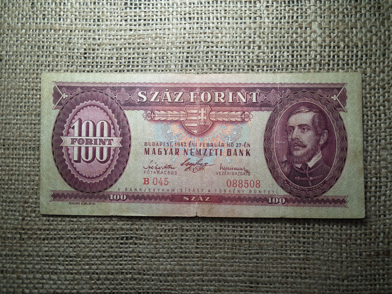 100 forint 1947 , ritka , Kossuth címer