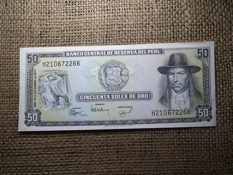 Peru 50 soles 1977 , Soles de Oro , EF-aUNC , A2