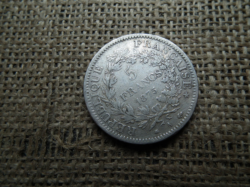 Franciaország , ezüst 5 francs 1875 , frank , Herkules