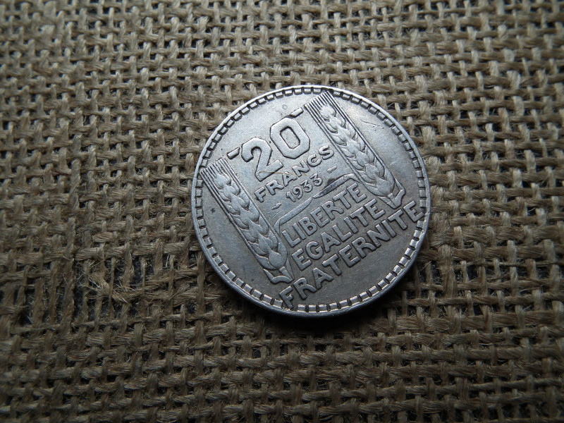 Franciaország ezüst 20 frank 1933 , francs