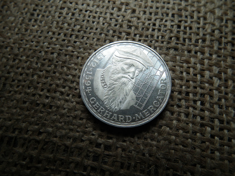 Németország , ezüst 5 márka 1969 F , Deutsche Mark Gerhard Mercator , peremirat : TERRAE DESCRIPTIO AD USUM NAVIGANTIUM