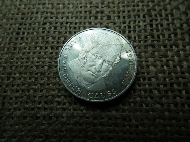 Németország , ezüst 5 márka 1977 J , Deutsche Mark Carl Friedrich Gauss