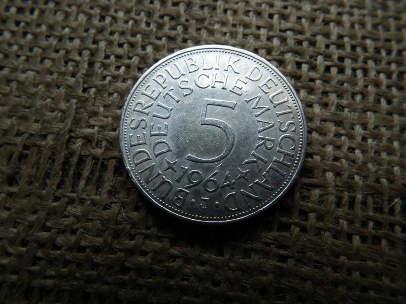 Németország , ezüst 5 márka 1964 J , mark , ritkább