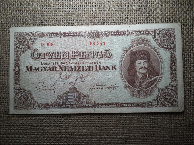 50 pengp 1945 , alacsony sorszám 