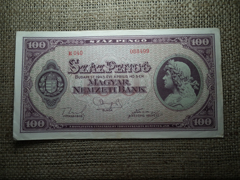 100 pengő 1945 , nagyon szép 
