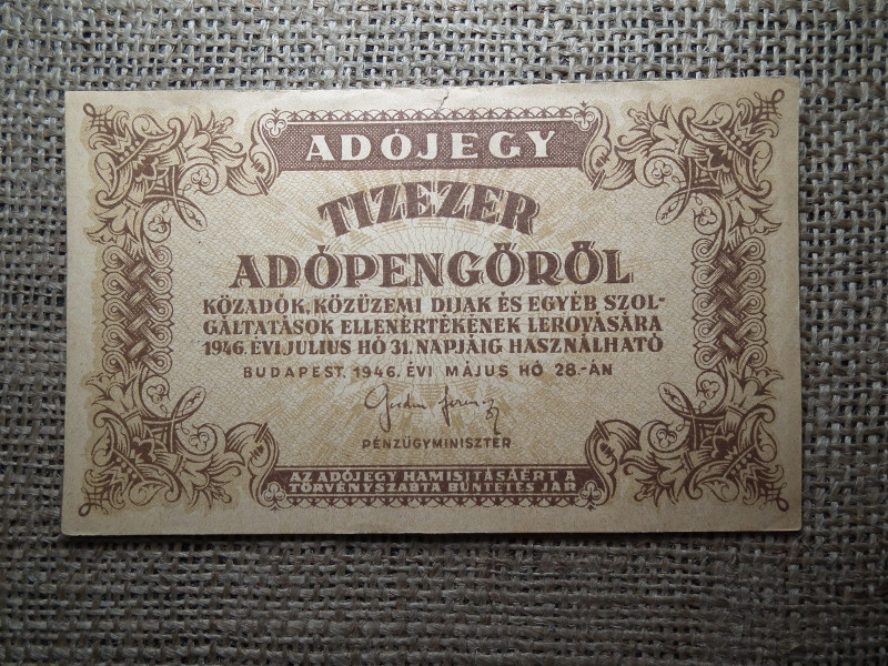Tízezer Adópengő 1946 , sorszám nélkül 