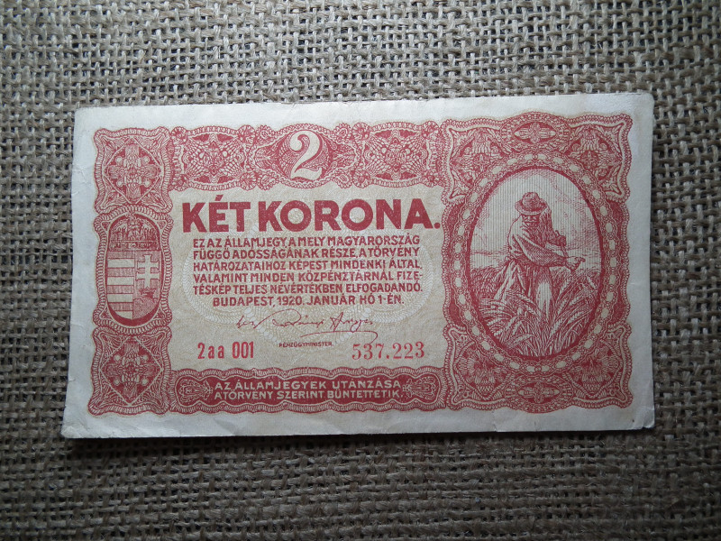 2 korona 1920 , alacsony sorozatszám ! 001 