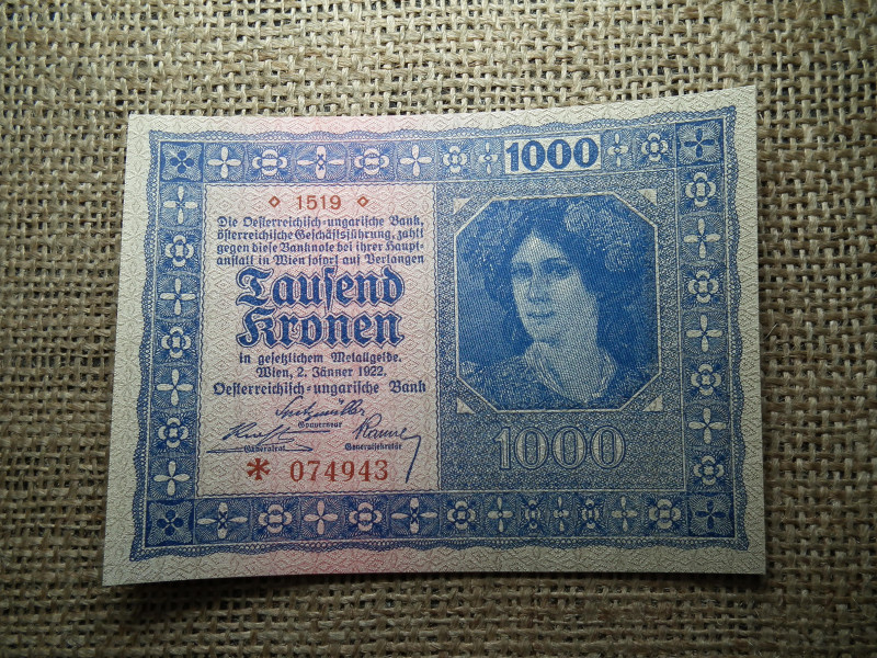 1000 korona 1922 , hajtatlan 