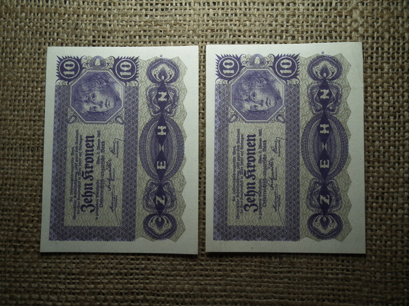 10 korona 1922 , 2 db sorszámkövető