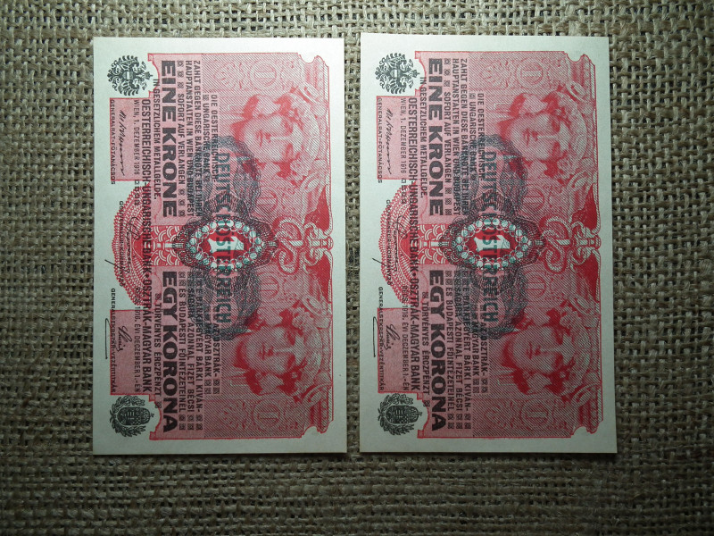 1 korona 1916 DÖ  , 2 db sorszámkövető 