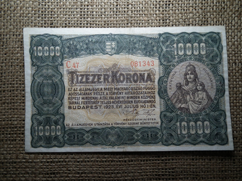 10000 korona 1923 , Orell , gyönyörű , nagyon szép eredti tartás ! 