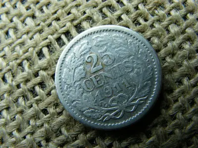 Holland ezüst 25 cent, 1911