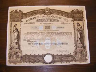 Pesti Hazai Takarékpénztár Nyereménykötvény, 1906, 100 korona