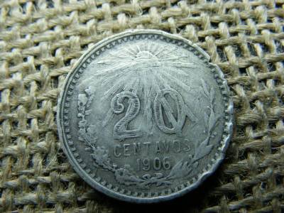 Mexikó, 20 centavos, 1906, ezüst