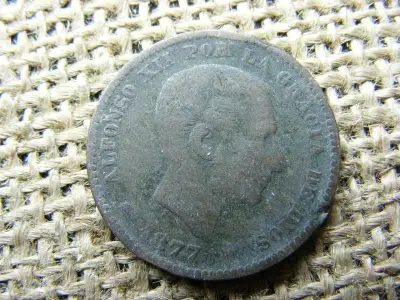 Spanyol 5 centimos érme, 1877