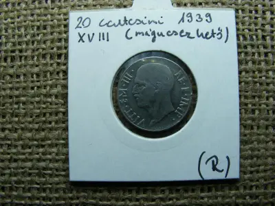 Olasz 20 centesimi érme, 1939 XVIII, mágnesezhető