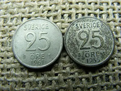 25 Öre Érme, 1955 és 1961, Svédország, 2 db