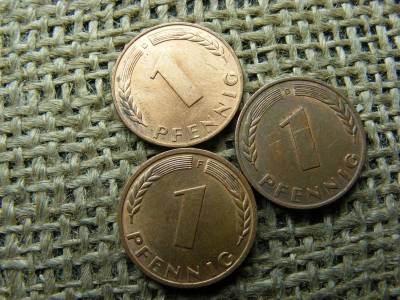 1 Pfennig, 1950, D,F,D