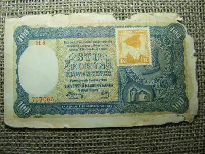 Szlovákia 100 korona, 1940, felülbélyegzés