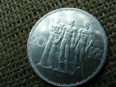Csehszlovák 20 korona, 1934, ezüst