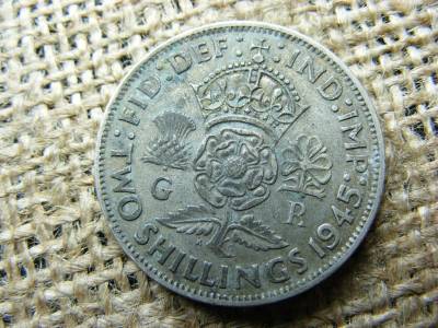 Ezüst 2 shilling érme, 1945