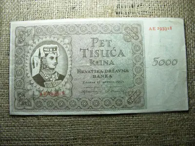 5000 kuna bankjegy, 1943, ritka, 2 betűs sorszám