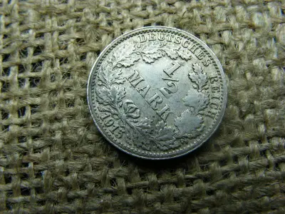 Ezüst 1/2 márka érme, 1915, F jelzés