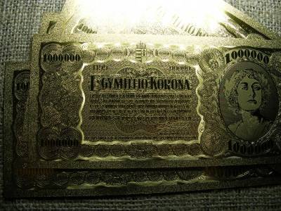 Egymillió korona bankjegy, 1923, aranyozott plasztik