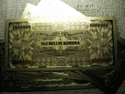 Egymillió korona bankjegy, 1923, aranyozott plasztik