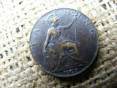 Angol Farthing érme, 1909