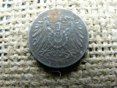Birodalmi 5 pfennig, 1919, verdehibás, verőtőrepedés