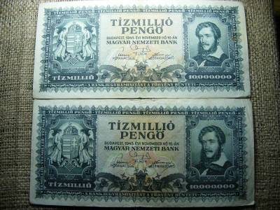 Tízmillió pengő, 1945, 2 db, színváltozat