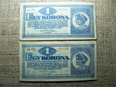 1 korona bankjegy, 1920, pár, vörös és téglavörös