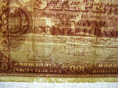 100 pengő, 1945, makkos vízjel